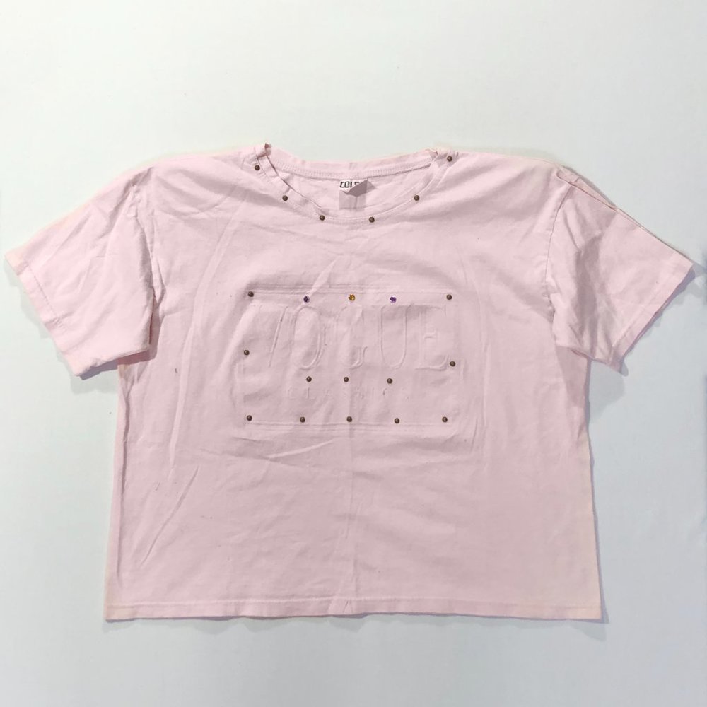 Colon Womens One Sz Fits All Light Pink Cotton Blend Short Sleeve Cropped Shirt